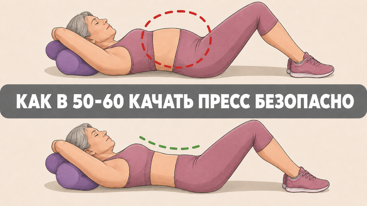 Плоский живот в 50–60 лет: 3 упражнения с мягкой техникой