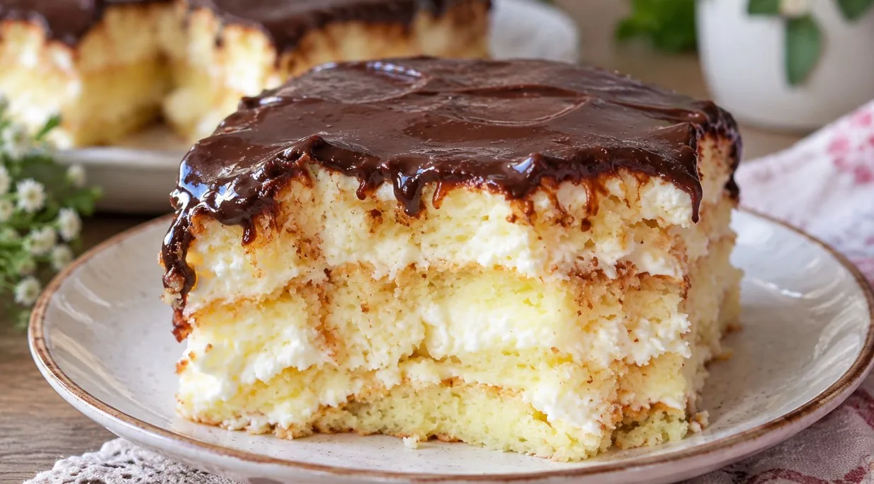 Тот самый вкус из маминой тетрадки: выпекаю один пласт и разделяю на 4 коржа — мягкий бисквитный торт с заварным кремом